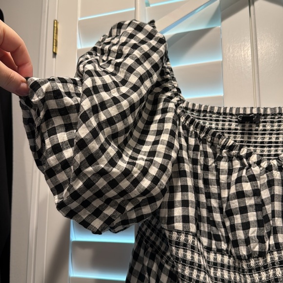 new J.Crew size XL black and white gingham, puffy sleeve maxi dress stretch - Picture 6 of 6